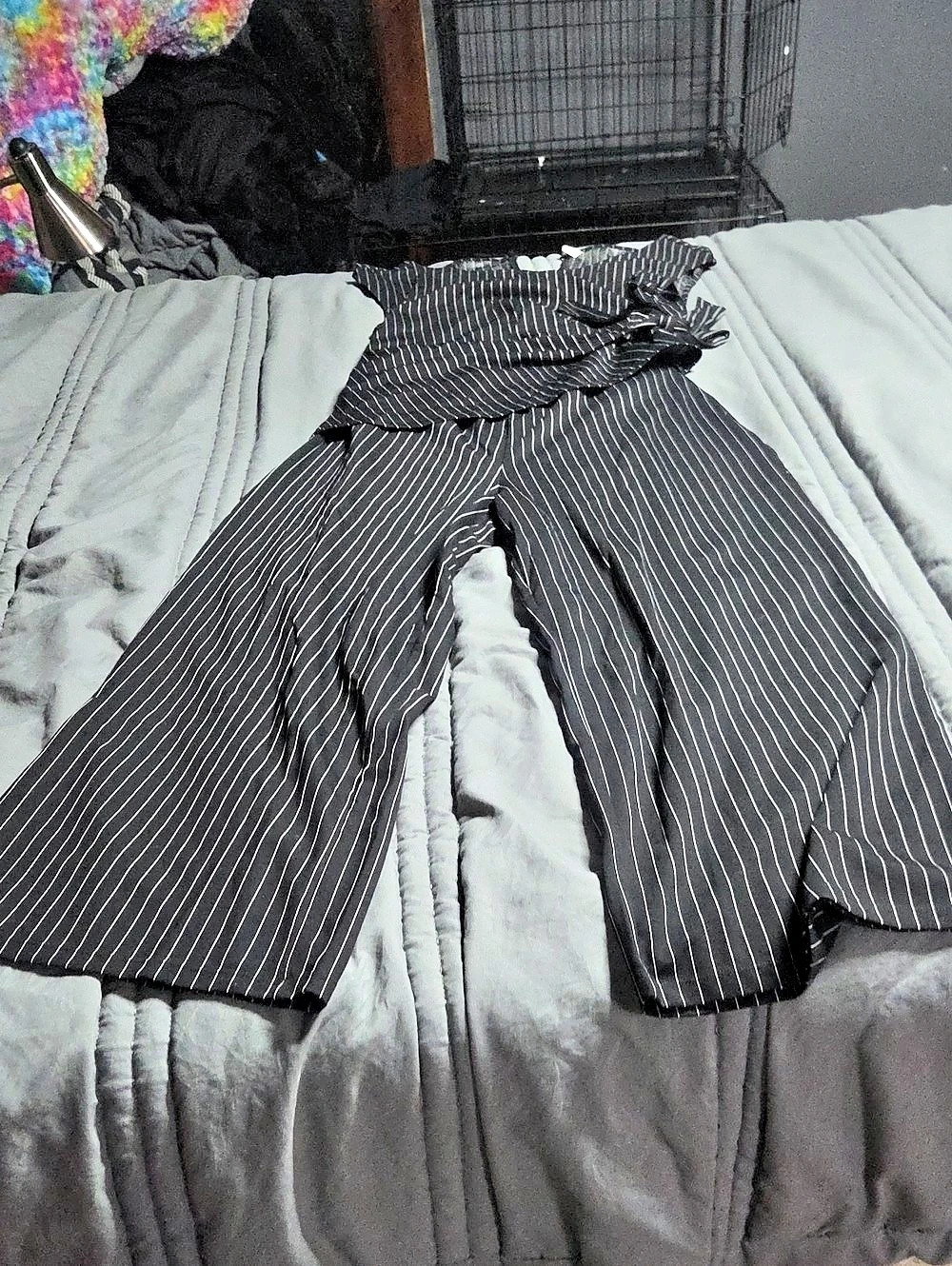 Halara Boat Neck Sleeveless Tie Side Cool Touch Stripe Work Jumpsuit with